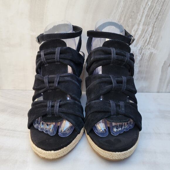 Sam Edelman Awan Black Suede Wedge Sandals Women's Size 9 Open Toe Buckle - Picture 2 of 12